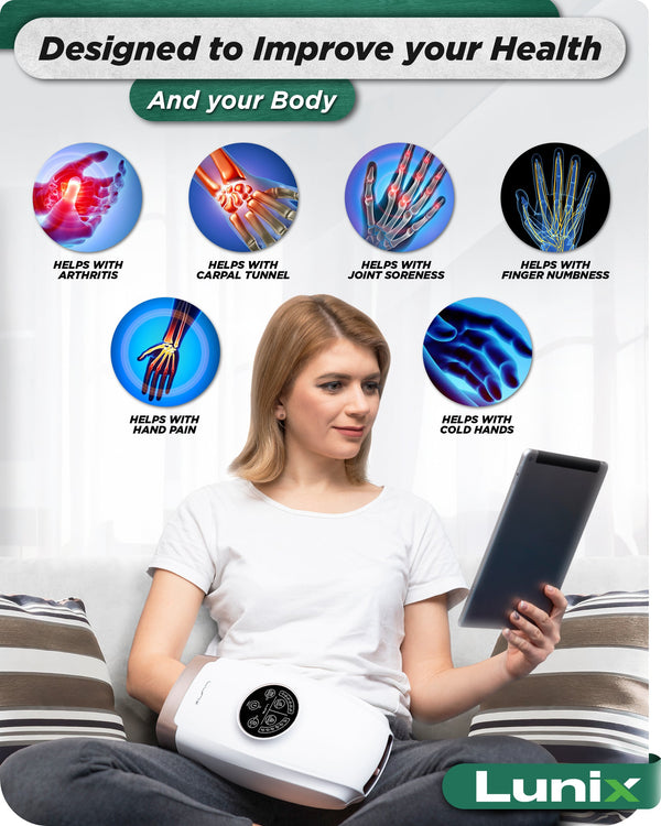 LX3 Carpal Tunnel & Wrist Pain Relief Device, Heated Air Compression Hand Massager, Lunar White